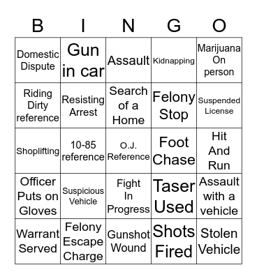 LIVE PD BINGO Card