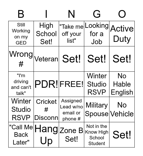 Phone Bingo! Bingo Card
