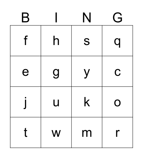 Phonics Bingo Card