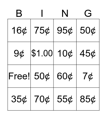 Money Bingo Card