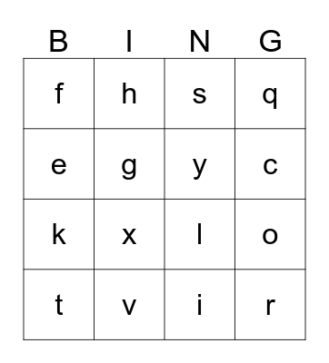 Phonics Bingo Card