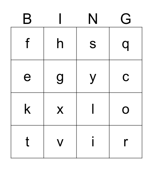 Phonics Bingo Card