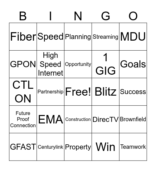 CenturyLink Bingo Card