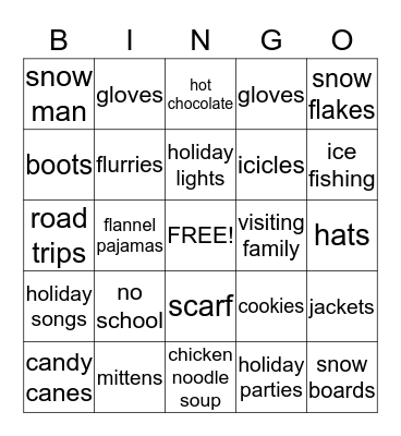 Winter holiday party Bingo Card