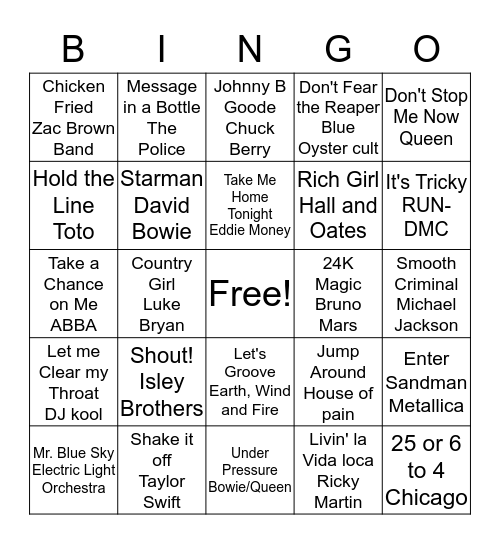 Music Bingo Card