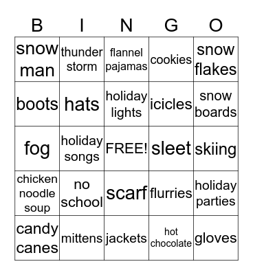 Winter holiday party Bingo Card