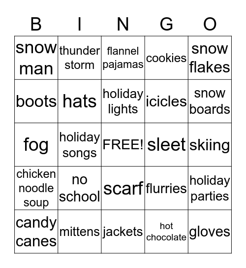 Winter holiday party Bingo Card