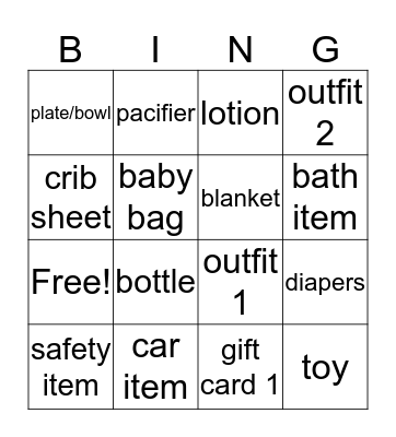 Baby Bingo Card