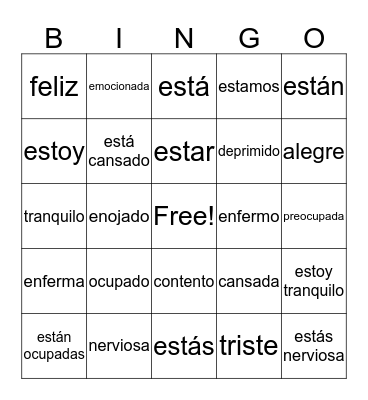 Emotions SBINGO Card