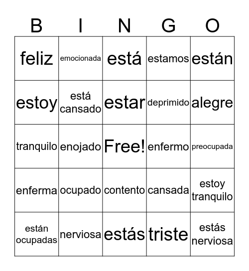 Emotions SBINGO Card