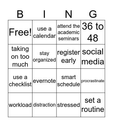 TIME MANAGEMENT Bingo Card