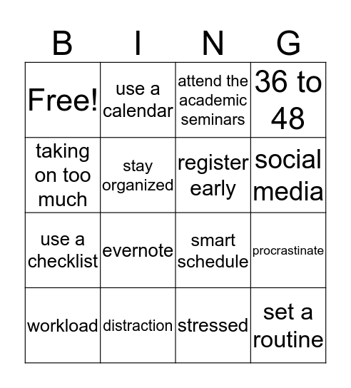 TIME MANAGEMENT Bingo Card