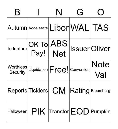 Default Management Group Bingo Card