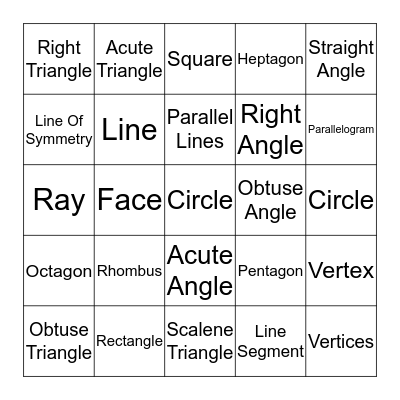 Geometry Bingo!!! Bingo Card