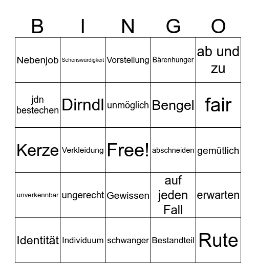 K6 Bayernvokabeln Bingo Card