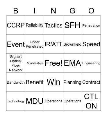 CenturyLink Bingo Card