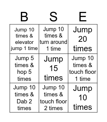 Jump Rope Tic Tac Toe Bingo Card