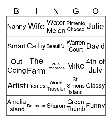 Nanny's 80th Birthday Bingo Card