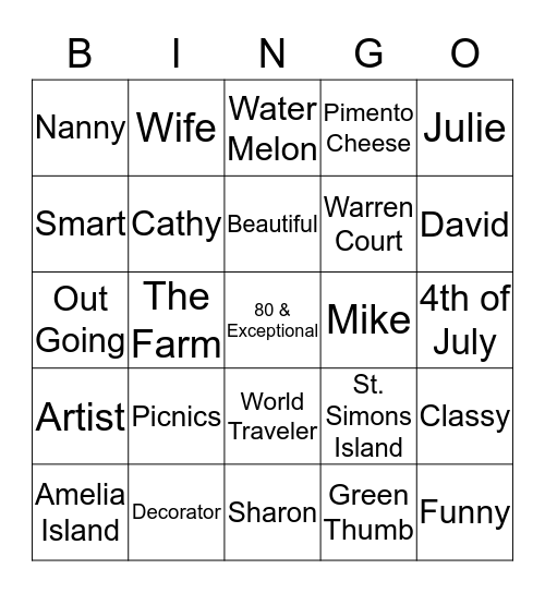 Nanny's 80th Birthday Bingo Card