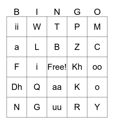 Alphabet Bingo Card