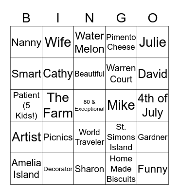 Nanny's 80th Birthday Bingo Card