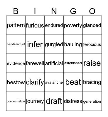 Vocabulary Bingo! Bingo Card