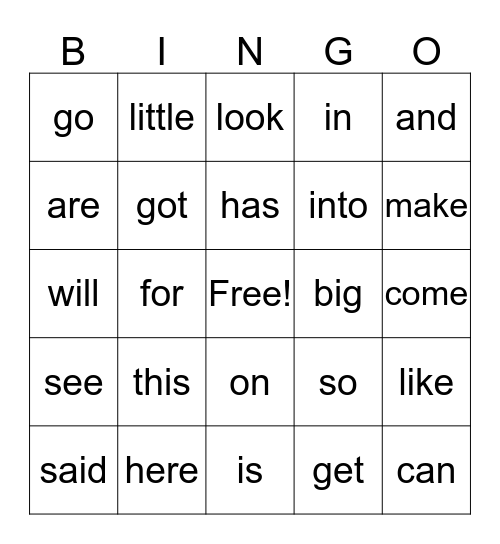 Sight Word Bingo - Green Group Bingo Card