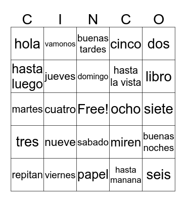 Preliminar Bingo Card