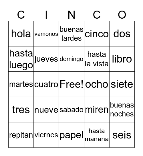 Preliminar Bingo Card