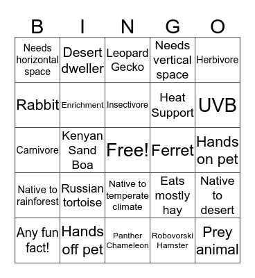 Exotic Pet Bingo Card