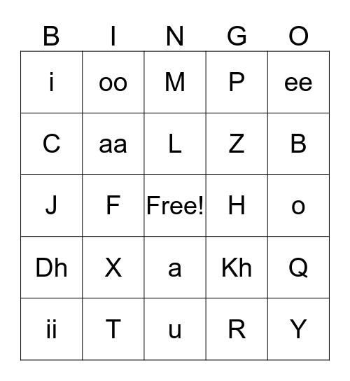 Alphabet Bingo Card