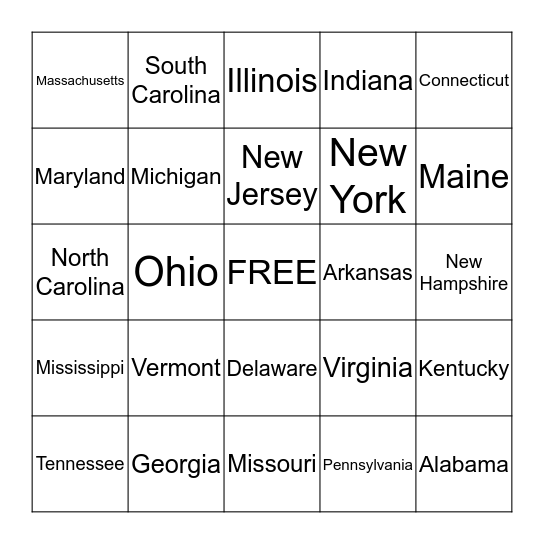 Statehood 1-26 Bingo Card