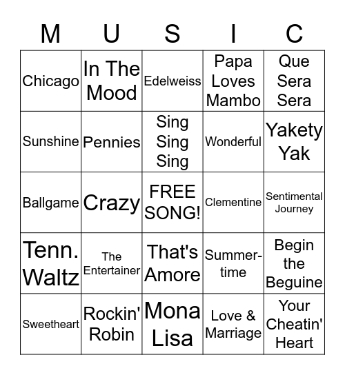 Music Bingo (CD) Bingo Card