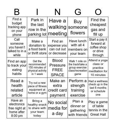 DSG Wellness BINGO Week 2 Bingo Card