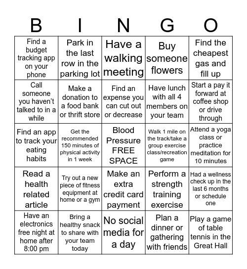 DSG Wellness BINGO Week 2 Bingo Card