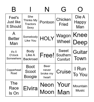 Country 5 Bingo Card