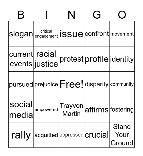Black Lives Matter Bingo Card