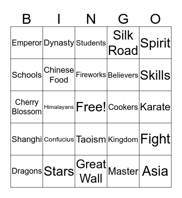 Ancient China Project Bingo Card