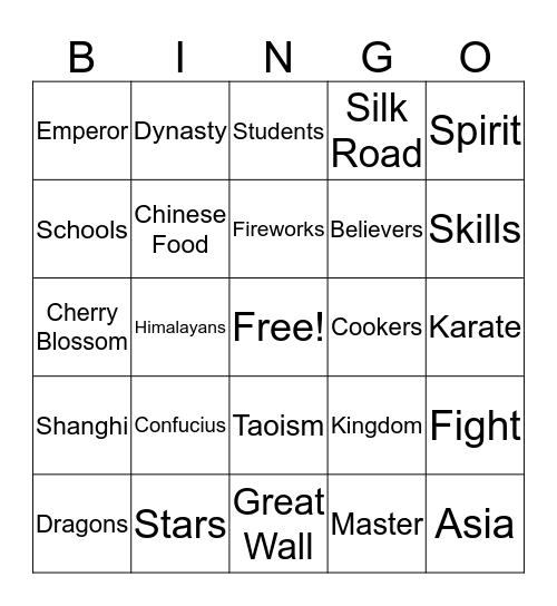 Ancient China Project Bingo Card