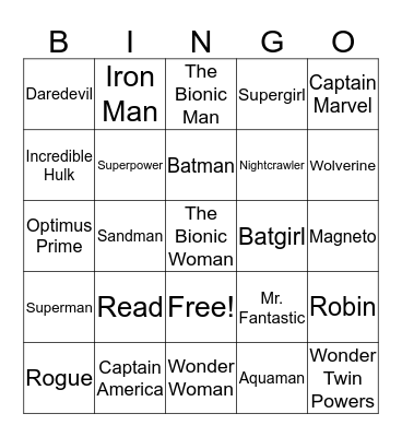 Superhero BINGO Card