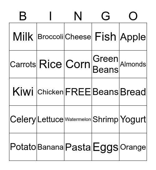 My Plate Bingo Card