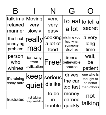 Idiom Bingo Card