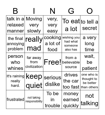 Idiom Bingo Card
