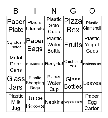 Recycling Bingo! Bingo Card