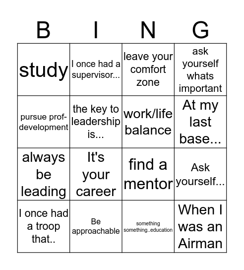 Mentorship Bingo Card