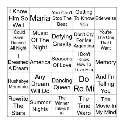 Musicals Bingo Card