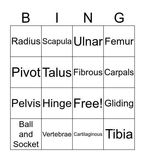 Bones and Joints Bingo Card