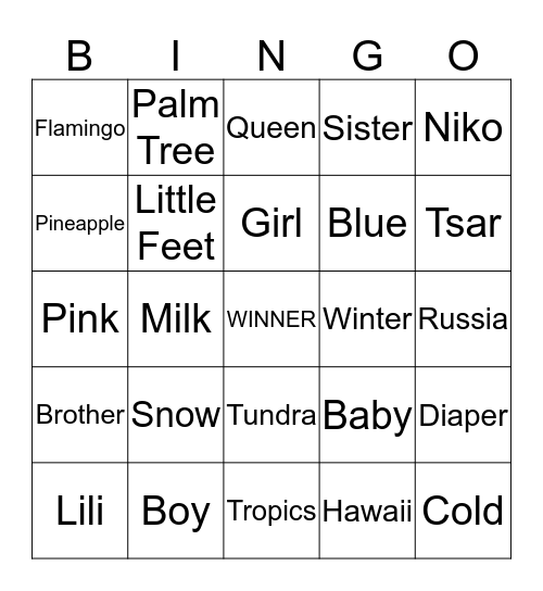 Lili VS Niko Bingo! Bingo Card