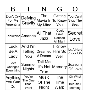 Musicals Bingo Card