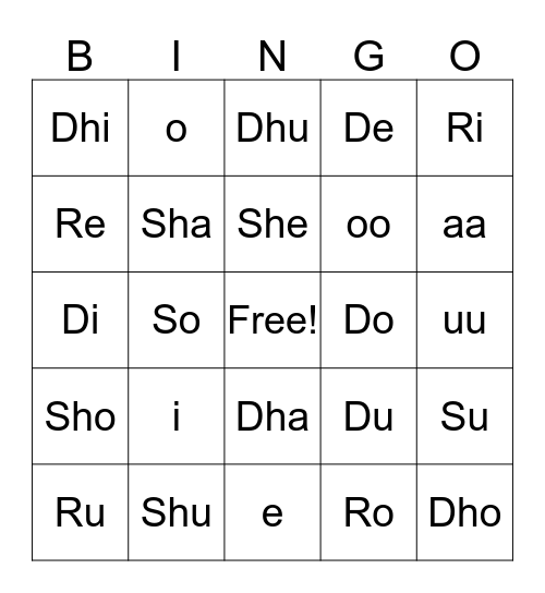 Dhawaagyada Bingo Card